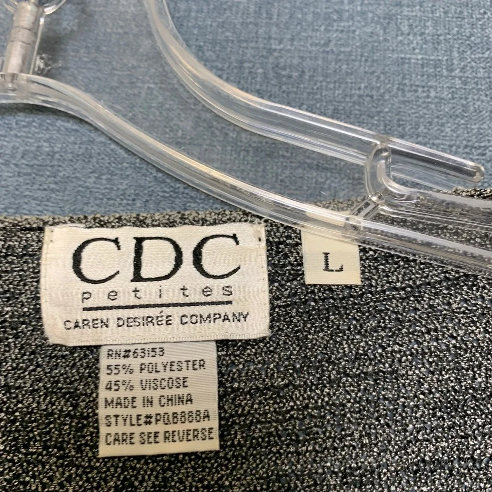 CDC Cardigan Sweater Womens L Heather Gray Metallic Knit Scalloped Hem Tie Front